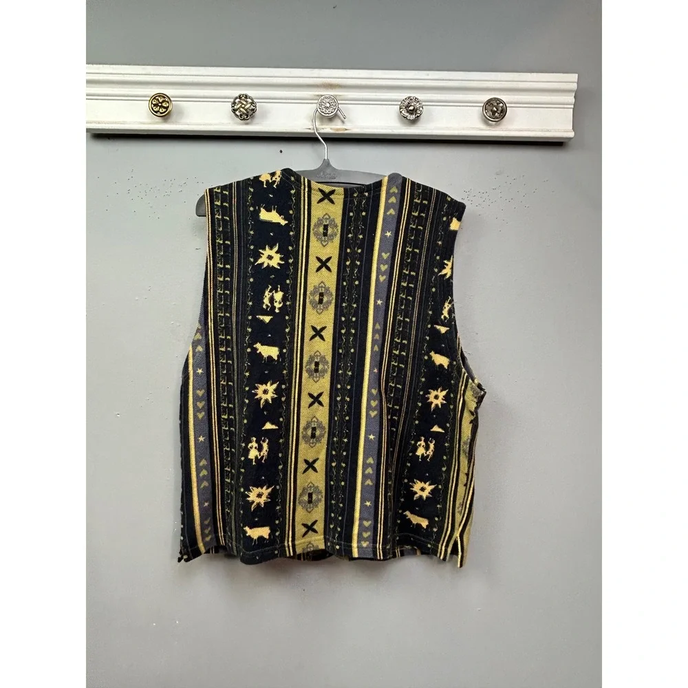 Bogner Vest Women 38 Black‎ Yellow Southwestern Wool Blend Button Front Vintage
